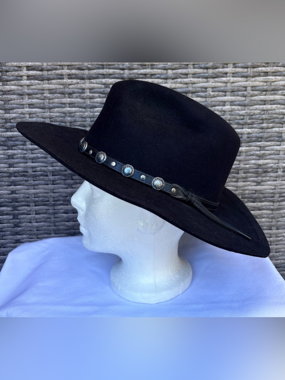 5X Fur Felt Western Cowboy Hat Black Silver Concho Band Size 6 7/8 Custom Made